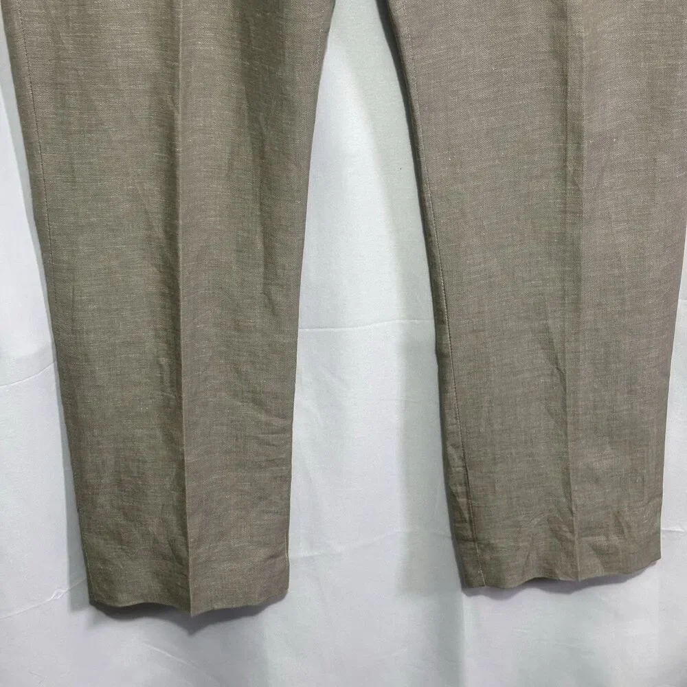 Perry Ellis Pants Mens 36 X 32 Slim Fit Linen Blend Chino Slacks Beige Khaki